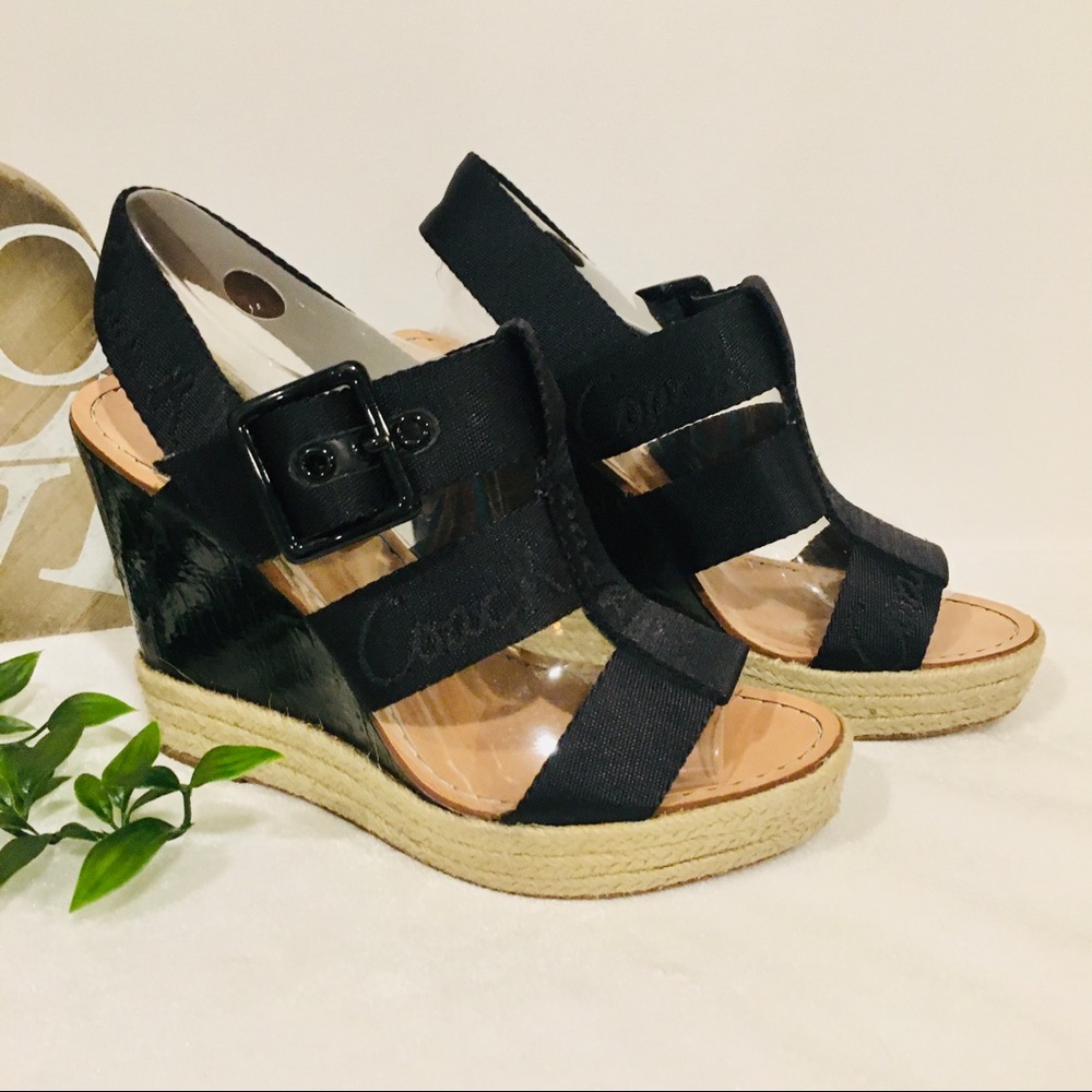 Coach Black Strap Wedge Sandals⭐️